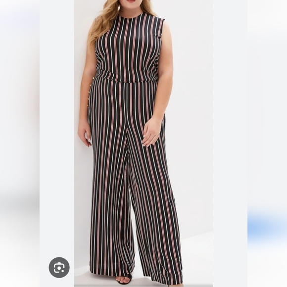 16283 Claret Red Striped Jumpsuit